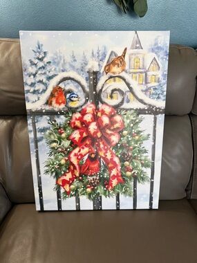 Kohl's Red and Green Holiday Wreath Canvas Wall Art with Birds